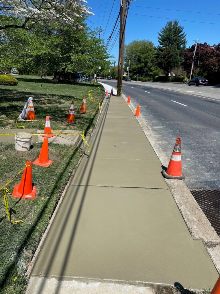 concrete sidewalk blocks and apron
